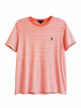 Ralph Lauren Coral and White Striped Polo Tee